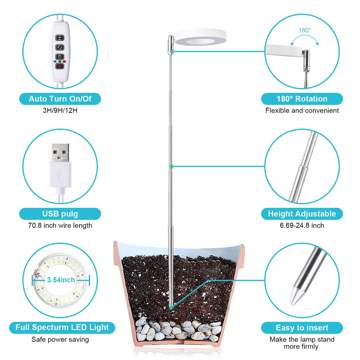 Halo Ring Grow Lights for Small Indoor Plants, Warm+White 96LEDs Full Spectrum Plant Light, Height Adjustable with Adapter, 3/9/12H Timer, 3 Spectral Modes, 10 Dimmable Levels, Angel Ring 2 Pack