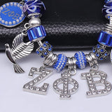 muiot Delicate ZETA sorority society Rhinestone Pendant Blue big hole Glass Bead Bracelet bangle