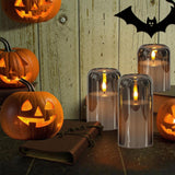 GenSwin Glass LED Candles with Remote Timer, Black Flameless Candles Battery Operated with Flickering Flame, Glass and Real Wax Pillar Candle for Halloween Christmas Home Decor(Set of 3, D3”x4”5”6”)