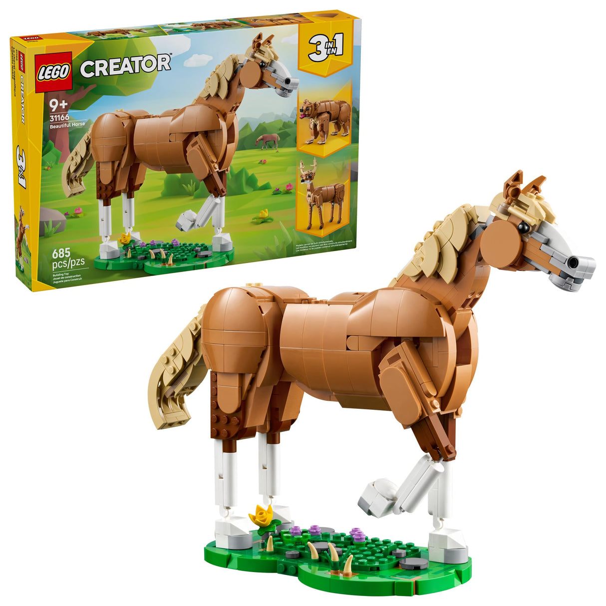 LEGO Creator 3 in 1 Beautiful Horse Building Toy for Kids - Learning Toy for Girls & Boys, Ages 9+ - Build a Horse, Bear, or Deer - Gift for Christmas - 31166