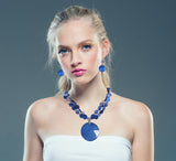 Xalroco Blue Layered Beads Statement Necklace for Women Big Colorful Glass Stone Circle Shell Pendant Necklace and Earring Set for Women