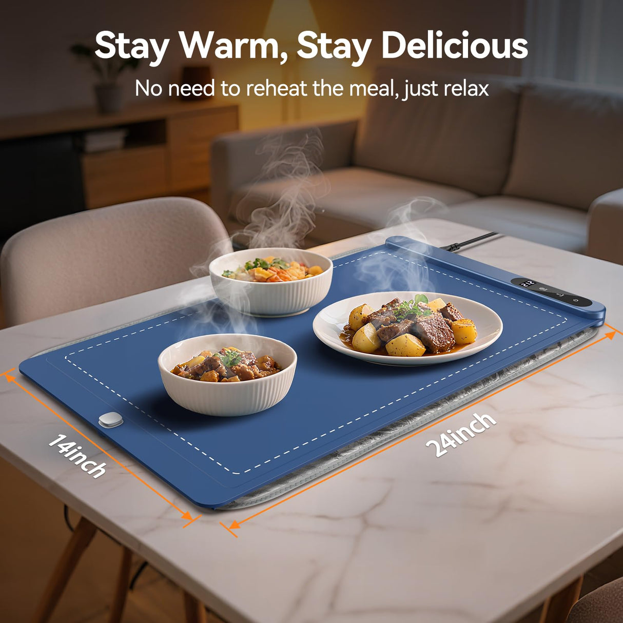 Warming Mat for Food - Rapid Full Surface Food Warming Mat, 6 Temp Settings, 6 H Timer Electric Warming Tray, Rollable Portable Warming Mat, Ideal for Parties, Buffets, Gatherings, 24x14 inch