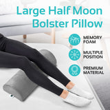 2 Pack Large Half Moon Bolster Pillow for Legs, Knees, Lower Back and Head (2 Pack) Lumbar Support Pillow for Bed, Sleeping | Semi Roll for Ankle and Foot Comfort - Machine Washable Cover, Grey
