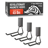GATOR MAGNETICS MEGA 6 in Open Hooks, 45 lb Heavy Duty Magnetic Hooks for Steel Surfaces, Patented Easy-Release, Non-Slip Grip – Storage & Organization, Garage, Home Tools & Gear Storage – 3 Pack
