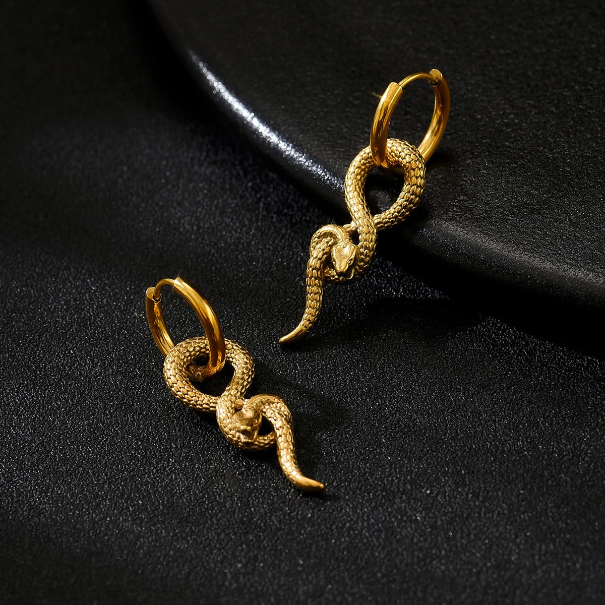 NewHuajiava 18K Gold Plated Snake Earrings Hypoallergenic for Sensitive Ear