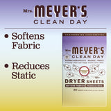 MRS. MEYER'S CLEAN DAY Dryer Sheets, Fabric Softener, Reduces Static, Infused with Essential Oils, Compassion Flower, 80 Count