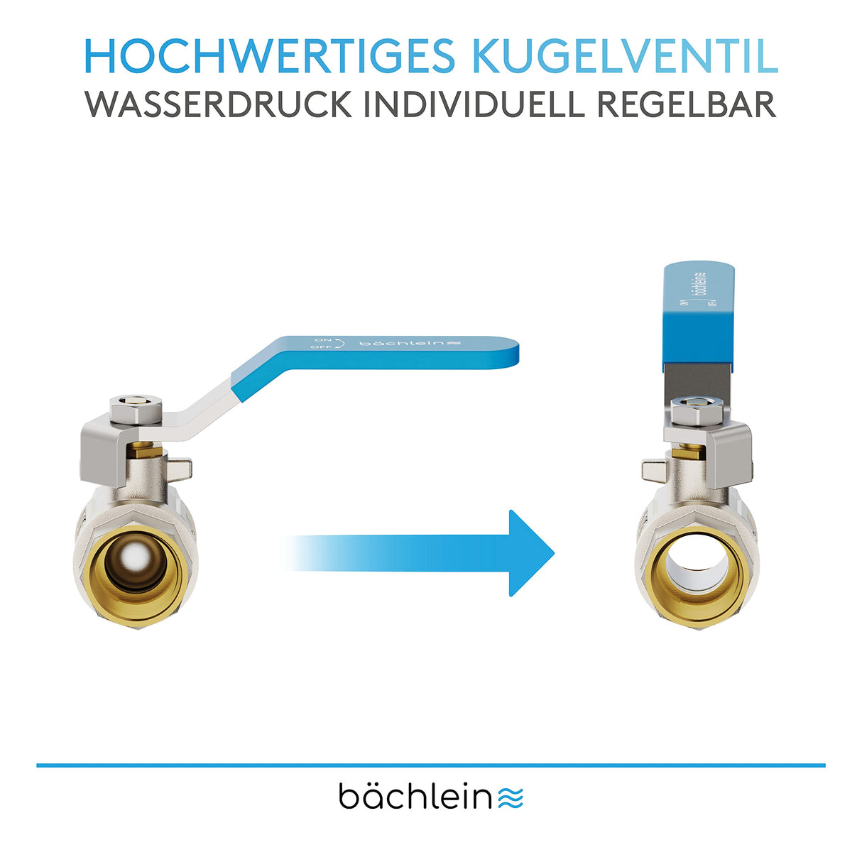 Bächlein Universal Ball Valve - Brass Ball Valve with Lever Handle and 1/2 Inch Female Thread on Both Sides - Full Bore Shut-Off Valve