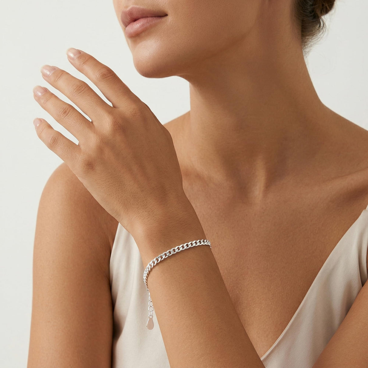 TOPCRED 925 Sterling Silver Chain Bracelet for Women - Diamond-Cut Cuban Link Chain 7 Inches