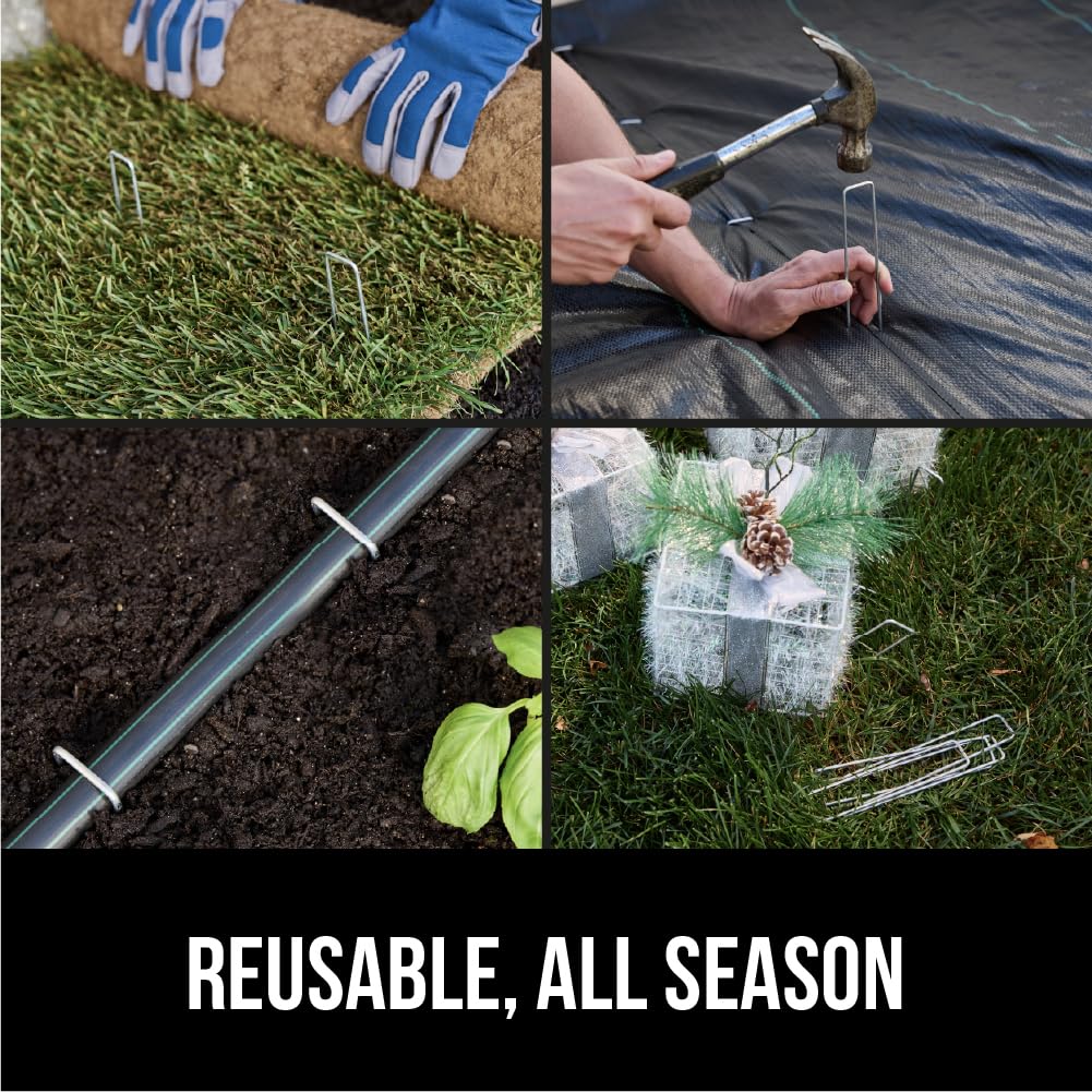 GORILLA GRIP Premium Landscape Staples 200 Pack 6 Inch, Heavy Duty 11 Gauge Galvanized Steel Garden Stakes, Sharp Rust Resistant Landscaping Pins, Lawn Anchors Weed Barrier Fabric, Sod, Irrigation