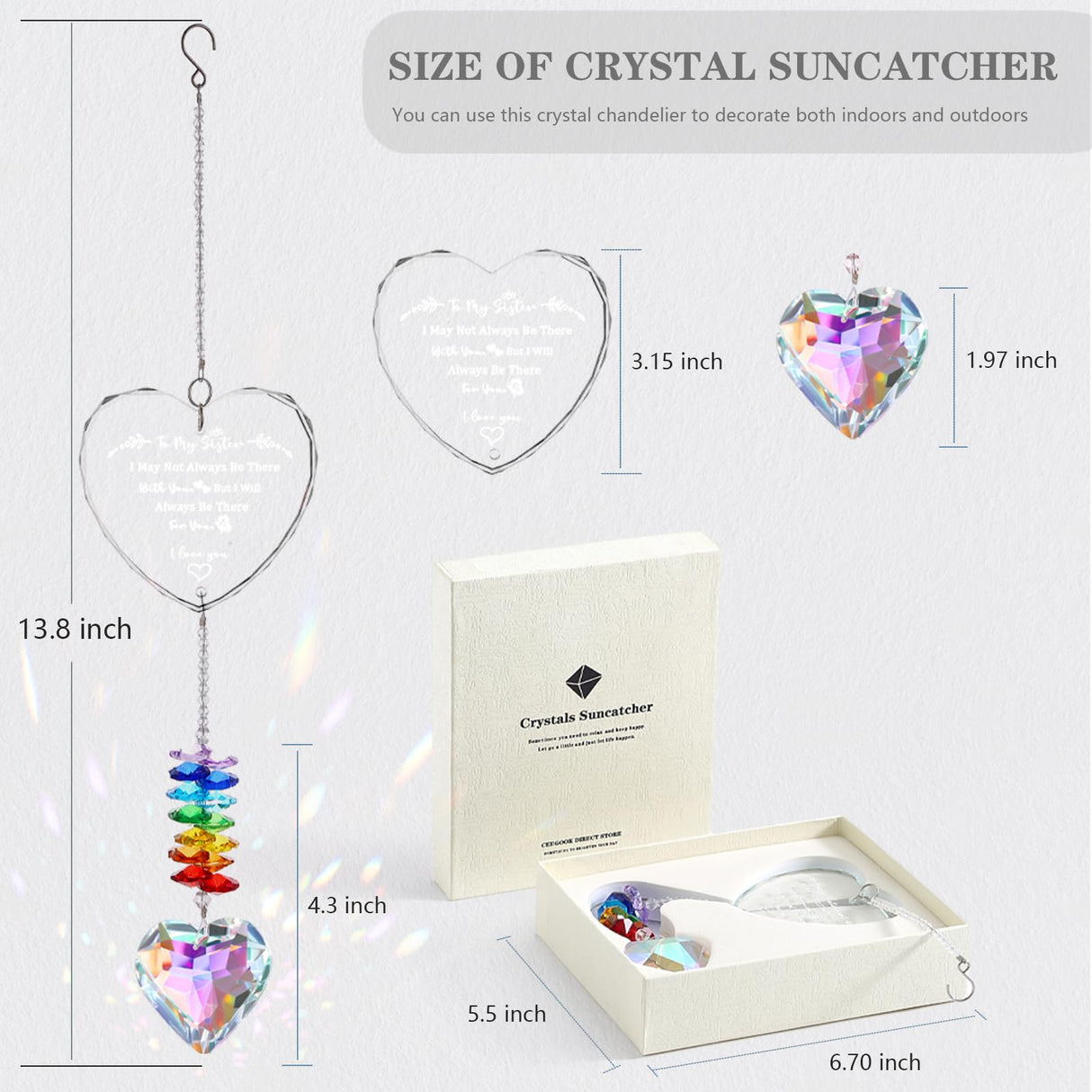 Sister Gifts, Crystal Suncatcher Gifts for Sister Birthday, Sisters Gifts from Sister, Unique Gifts for Sister, Window Hangings Home Decoration