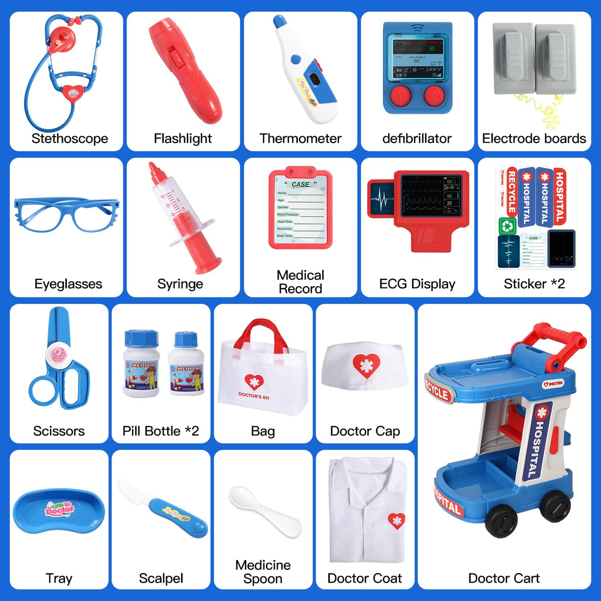 Phobby Doctor Kit for Toddlers 3 4 5, Kids Doctor Cart Play Set with Costume, Stethoscope and Medical Bag, Doctor Toy for Girls Boys Christmas Birthday Gift