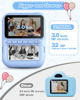 Kids Instant Print Camera, 3.0-inch HD Screen 32MP Photo Instant Digital Camera Christmas Birthday Gifts Toys for Children Girls Boys Age 3-12 - Blue
