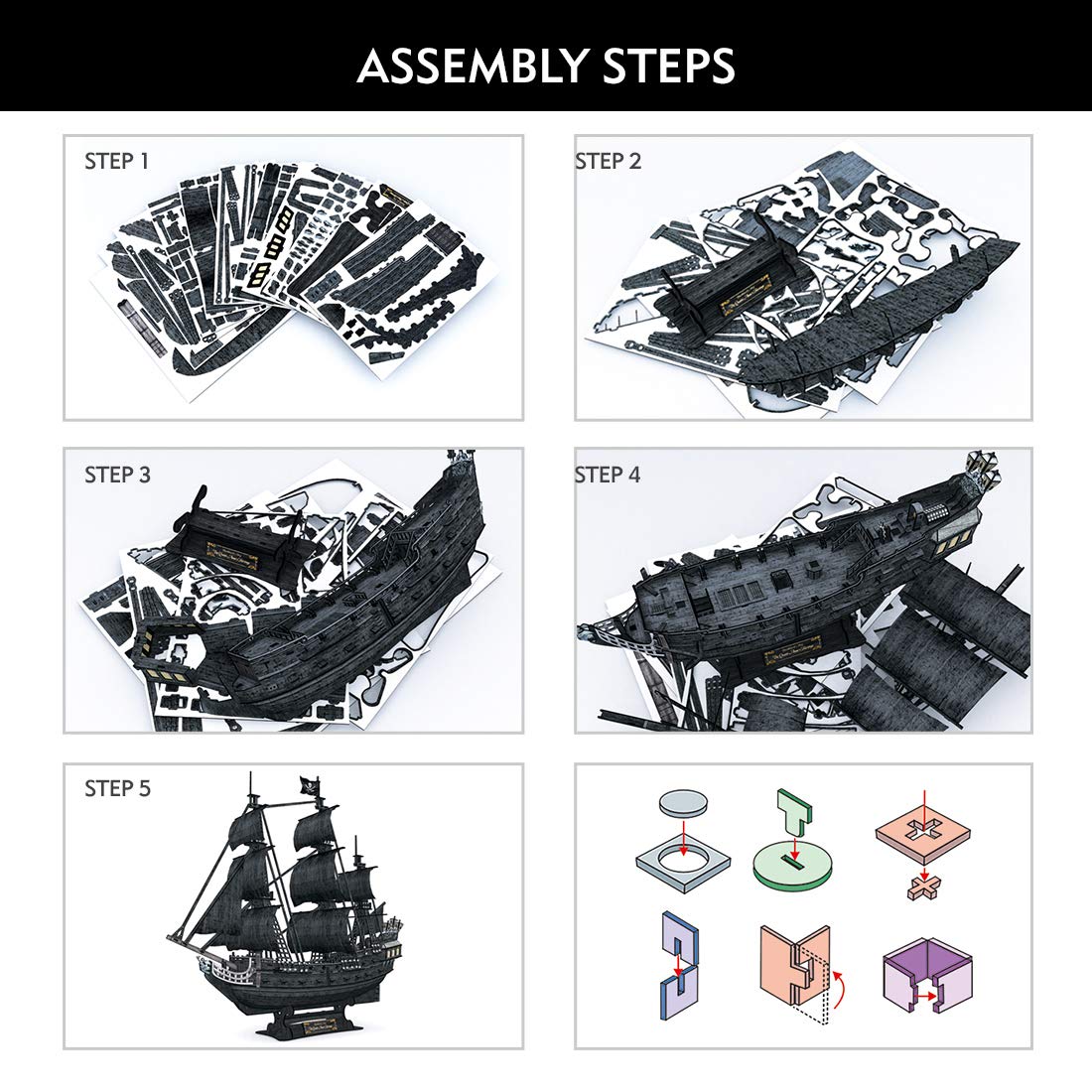 CubicFun 3D Puzzles for Adults - Led Pirate Ship Queen Anne's Revenge - Large 27'' Sailboat Puzzles - Desk Decor, Anniversary, Christmas Teacher Appreciation Gifts Adult Stocking Stuffers