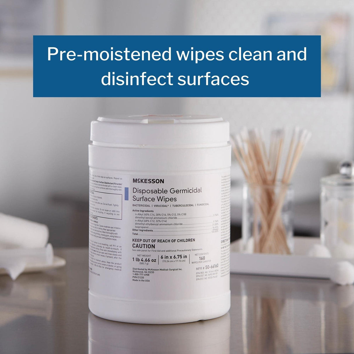 McKesson Germicidal Wipes [1920 Count] Disinfecting Wipes, Alcohol Cleaning Disinfectant Wipes, Hospital Grade Multi-Surface Wipes, 160 Wipes, 12 Pack