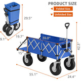Blue Beach Wagon with Big Wheels for Sand - Heavy Duty 10" Wheel Collapsible Wagon Foldable Large Cart Folding All Terrain for Camping