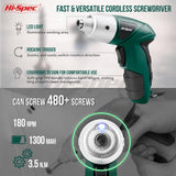 Hi-Spec 3.6V Cordless Electric Screwdriver Set with Interchangeable Bits, Green