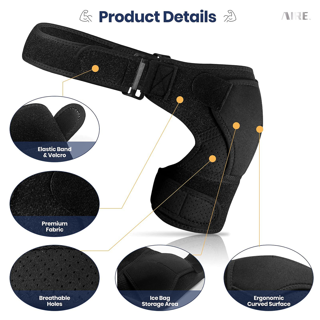 AIRE Shoulder Brace for Men and Women Recovery, Adjustable Shoulder Support for Rotator Cuff, AC Joint Pain Relief, Arm Sling for Injury, Perfect Fit Arm Compression Sleeve (One Size Regular)