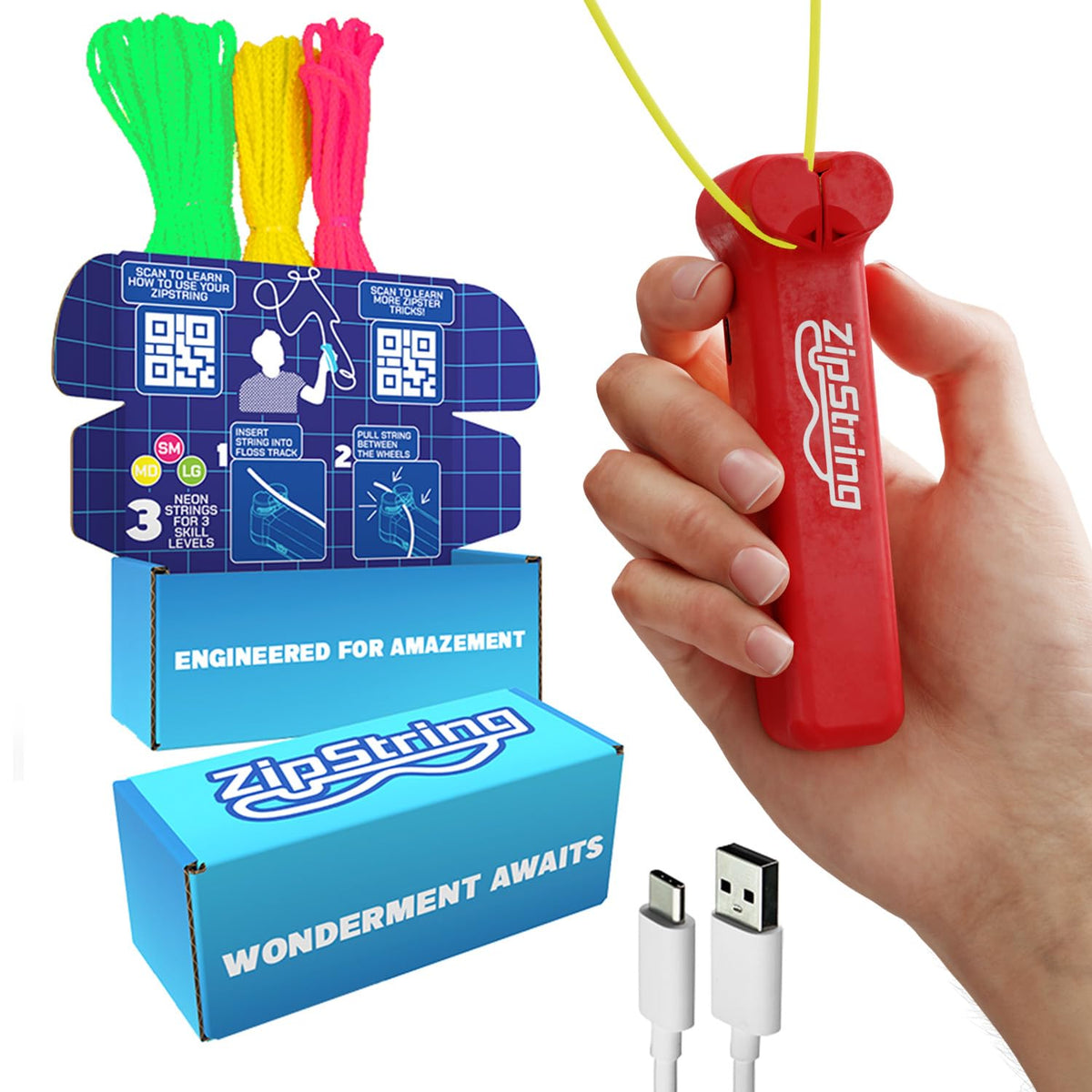 ZipString Original Rope Launcher Toy, Rock'it Red