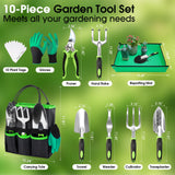 WOWBOX Garden Tools Set, 10 PCS Heavy Duty Gardening Hand Tools Kit, Green