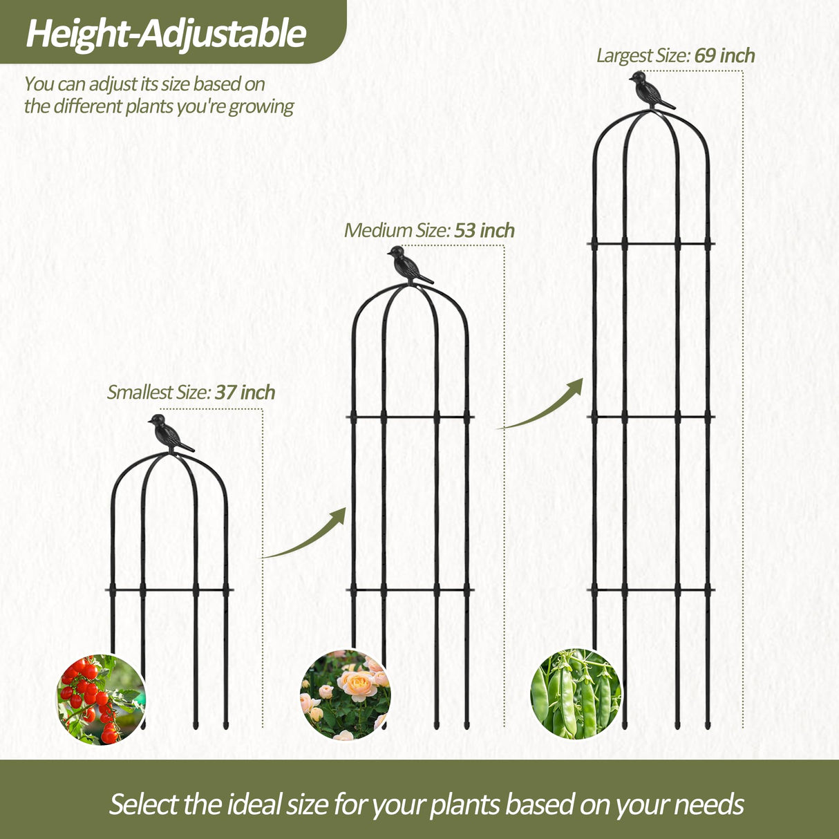 Trellume Garden Obelisk Trellis for Climbing Plants Outdoor - 69"(H), Rustproof Trellis with Adjustable Rings, Metal Plant Support for Potted Vines, Garden Trellis Use for Outdoor or Indoor(2 Pack)