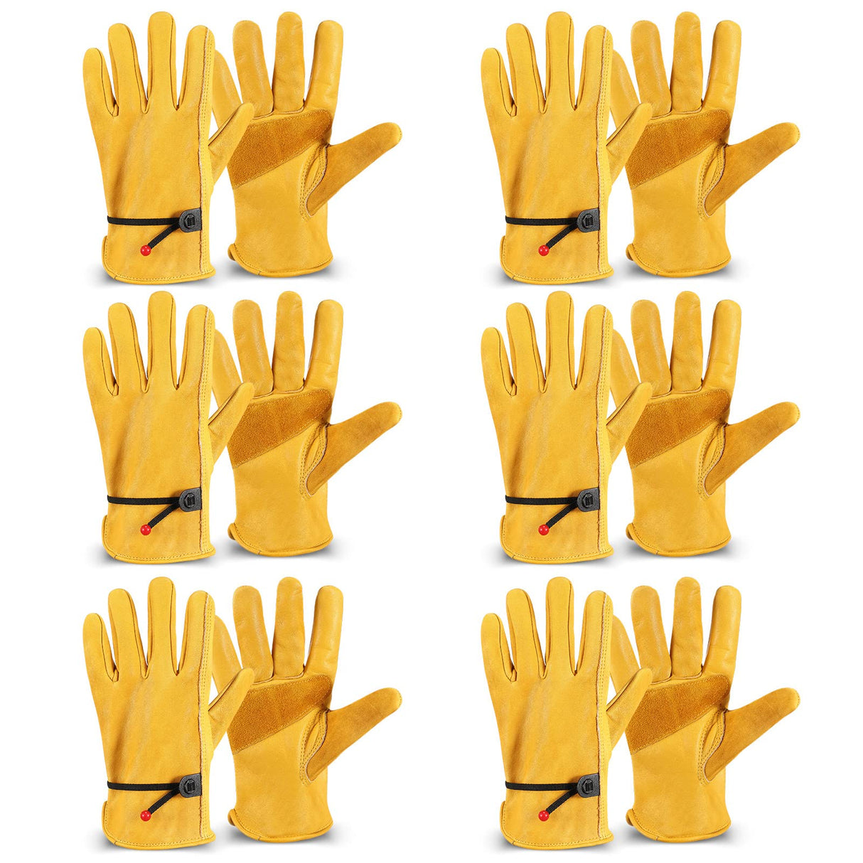 Tarpop 6 Pairs Men's Cowhide Leather Gloves Large Cowhide Leather Gardening Gloves with Reinforced Palm Stretchable Wrist Tough Working for Wood Cutting Construction Driving Garden Working