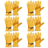 Tarpop 6 Pairs Men's Cowhide Leather Gloves Large Cowhide Leather Gardening Gloves with Reinforced Palm Stretchable Wrist Tough Working for Wood Cutting Construction Driving Garden Working