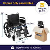 Drive Medical K318DFA-ELR Cruiser III Lightweight Folding Wheelchair with Flip Back Detachable Full Arms and Elevating Leg Rest (Black, 18 Inch, 39lbs)