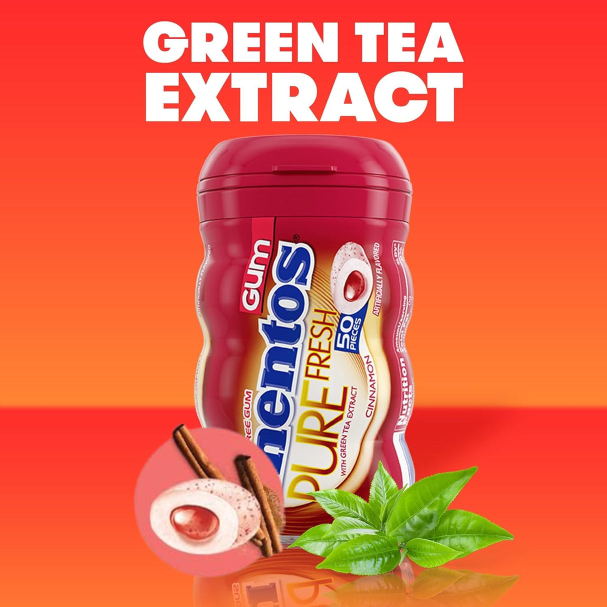 Pure Fresh Sugar Free Chewing Gum with Xylitol, Mento's Cinnamon, Bulk, 50 Piece Bottle (Pack of 2)