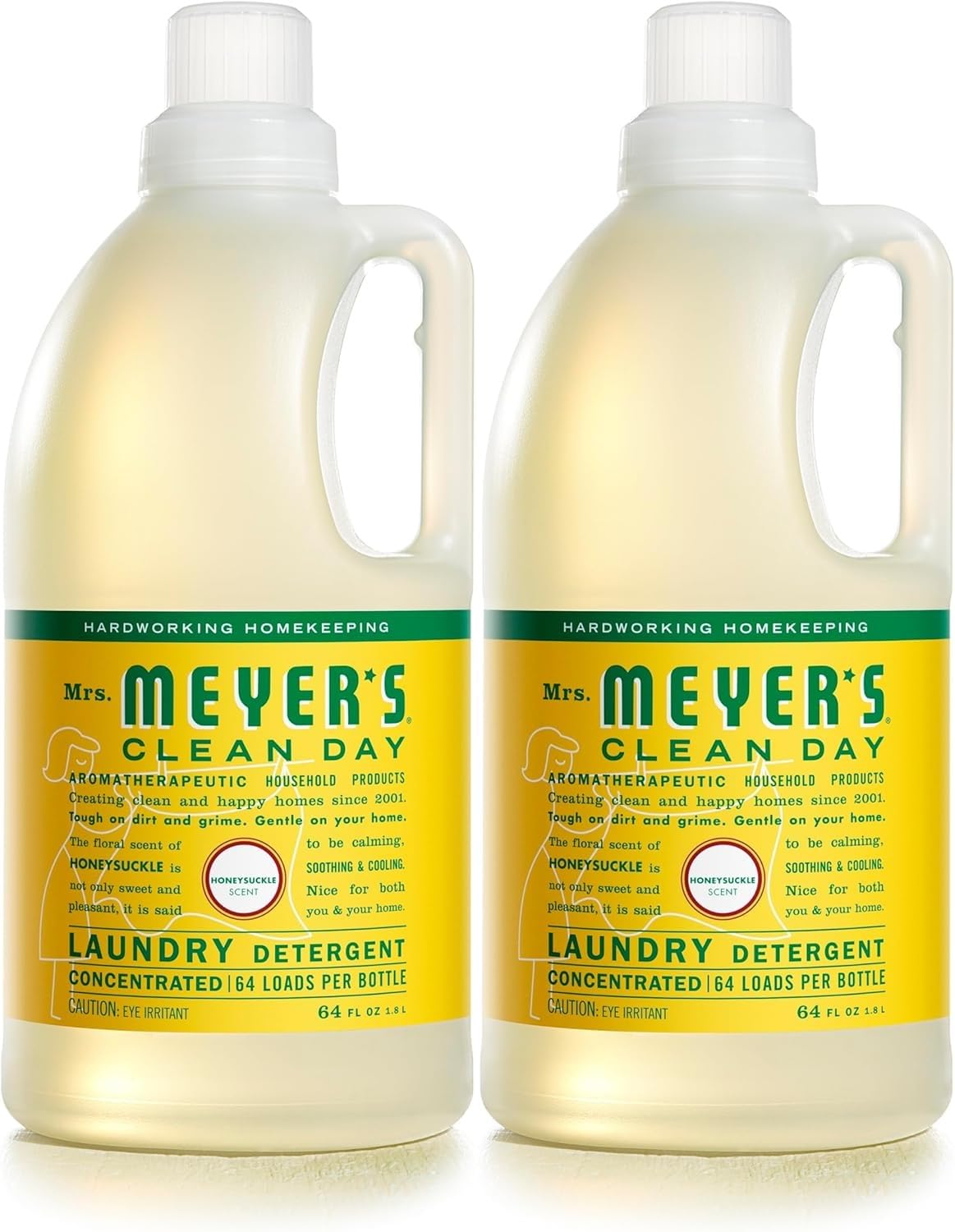 MRS. MEYER'S CLEAN DAY Liquid Laundry Detergent, Biodegradable Formula Infused with Essential Oils, Honeysuckle, 64 oz - Pack of 2 (128 Loads)