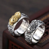 HJ HUAJ 990 Silver Feng Shui PiXiu Adjustable Ring MANI Mantra Protection Wealth Ring