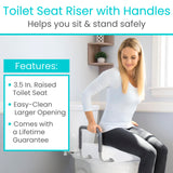 Vive Raised Toilet Seat Riser for Seniors (with Handles) - Handicap Rail Grab Bar Seat for Over Toilet - Elevated Safety for Elderly, Disabled, Medical - Elongated & Standard Options