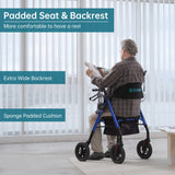 ELENKER All-Terrain Rollator Walker with 10” Non-Pneumatic Wheels, Sponge Padded Seat and Backrest, Fully Adjustment Frame for Seniors, Blue