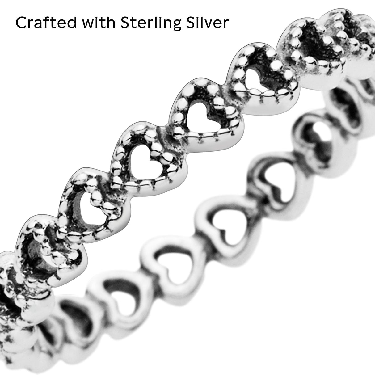 Pandora Band of Hearts Ring - Stackable Ring for Women - Gift for Her Sterling Silver - Size 9 - With Gift Box