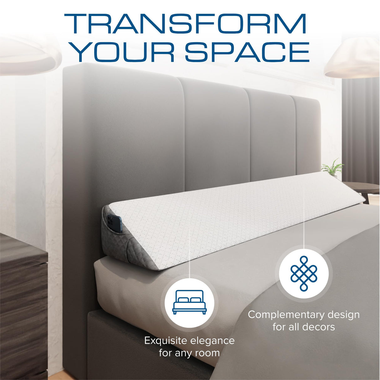 Kölbs Wedge Pillow Headboard, Flippable 2 Sided, Instantly Change Your Decor, Mattress Gap Filler Full Size