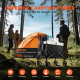 Quindom Collapsible Folding Wagon, Wagon Cart Heavy Duty Foldable with Two Drink Holders, Utility Grocery Wagon for Camping Shopping Sports