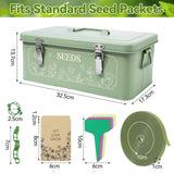 Pimoys Seed Storage Organizer, Metal Seed Saving Box with Lid, Seed Bank Container with 50 Labels 50 Envelopes 20 Plant Clips 32.8Ft Plant Tie, 4 Compartments Box Garden Seed Bin with Safety Locks