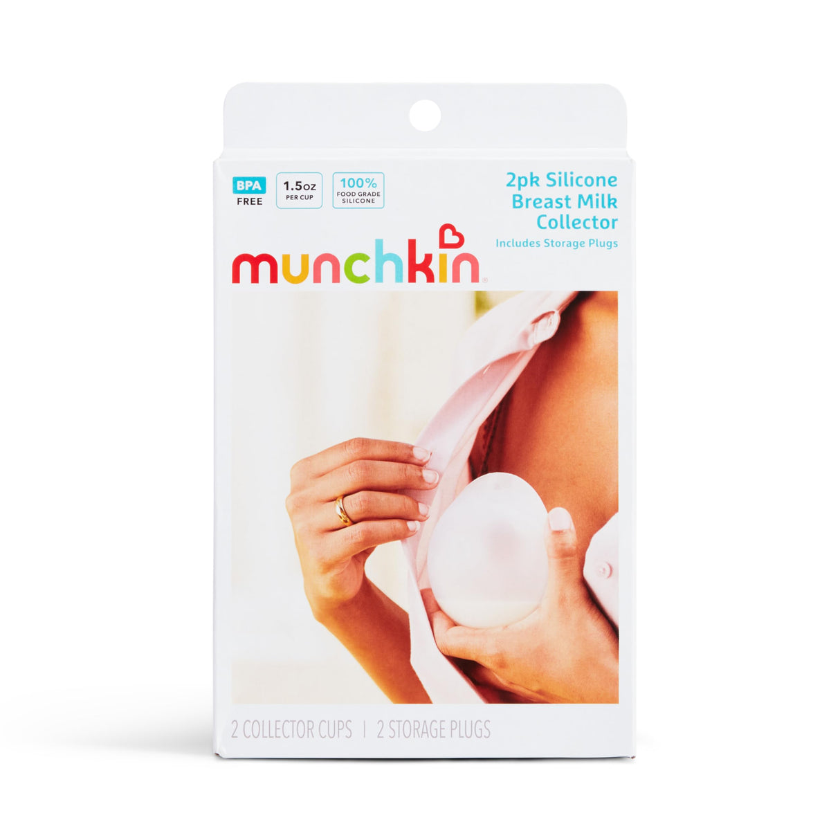 Munchkin Breast Milk Collector Cups with Storage Plug, Food Grade Silicone, BPA Free, 1.5 Ounces Each - Discreet & Comfortable, Leak Free, Breastfeeding Essential for Postpartum Moms, 2 Pack