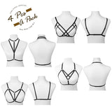 FIBO STEEL 4 PCS Black Strappy Cage Bra Sexy Bra Harness for Women