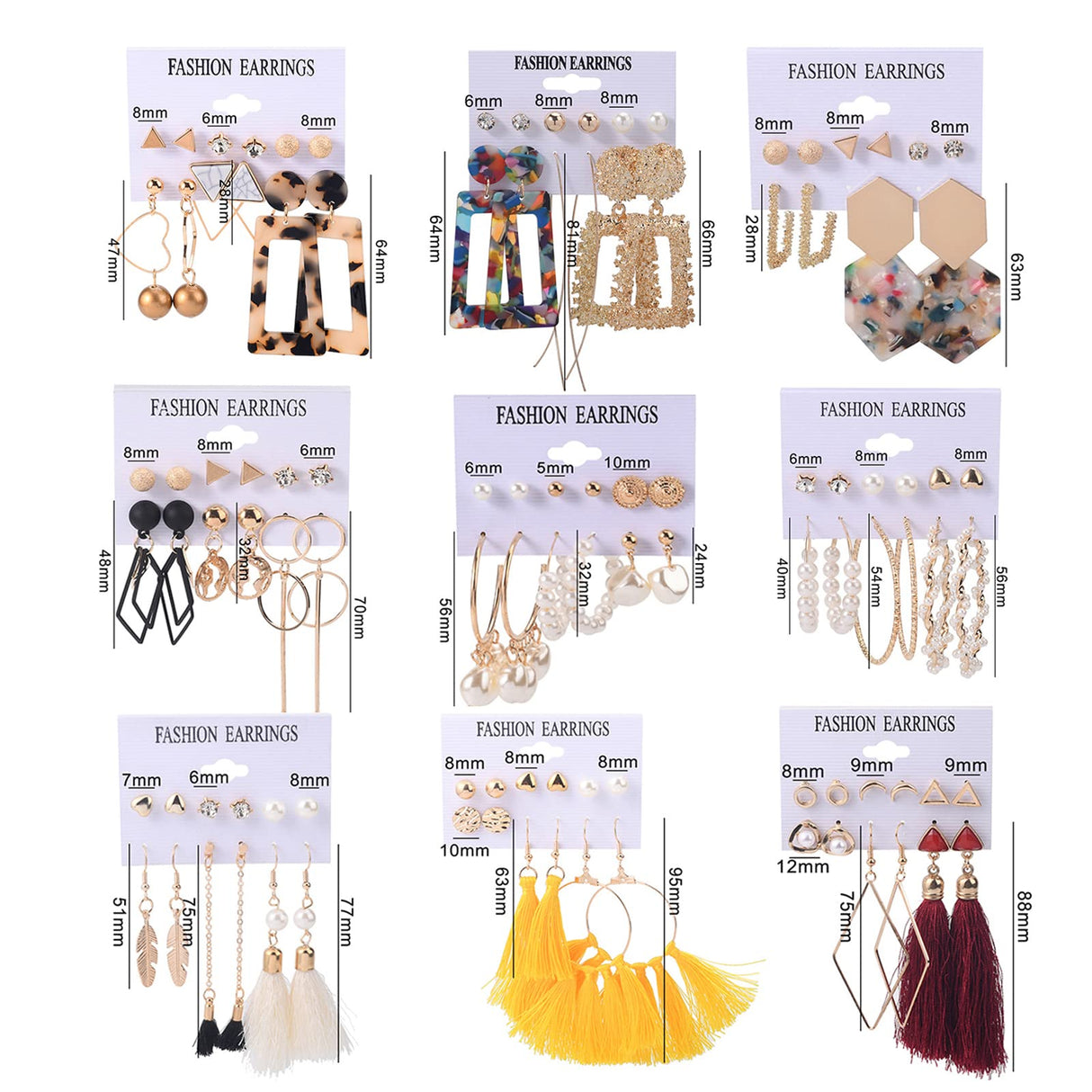 JMScape 53 Pairs Earrings Set for Women, Fashion Acrylic Tassel Gold Hoop Earrings Multipack Statement Pearl Earring Stud Pack, Hypoallergenic Drop Dangle Earrings for Valentine's Day Gift