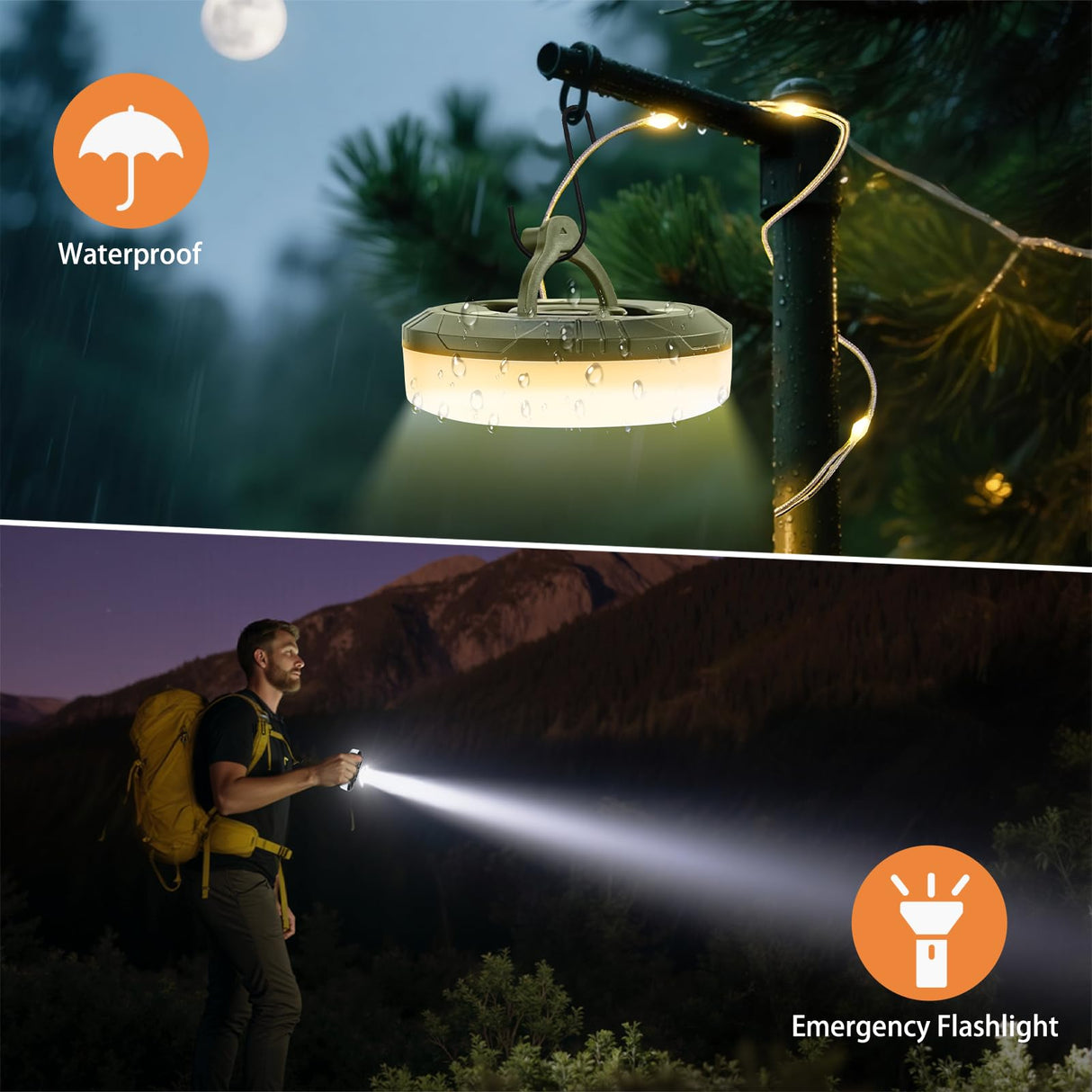 2-Pack Camping String Lights, 4 in 1 Portable Camping Light Rechargeable, 8 Lighting Modes, USB Charging, Quick Storage, 32.8FT Waterproof Tent Lights String for Camping, Hiking, Yard, Christmas