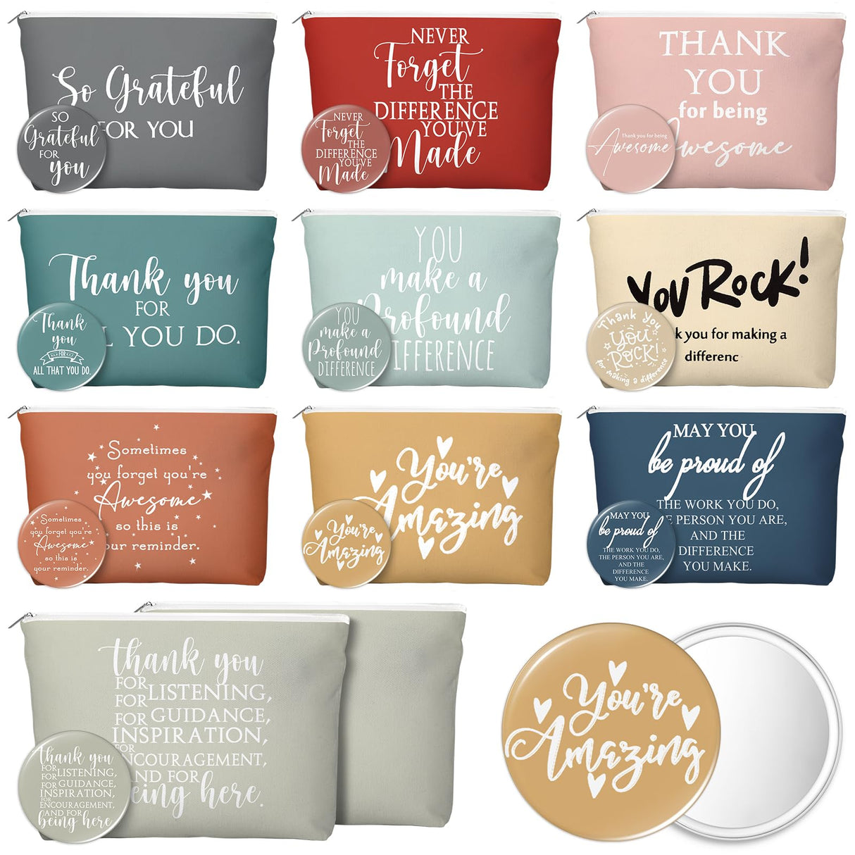 Vercraft 20 Pcs Employee Appreciation Gifts Inspirational Canvas Makeup Bags Compact Mirrors Bulk Cosmetic Bags Portable Mirror Thank You Gifts for Women Christmas Nurse Practitioner (Praise)