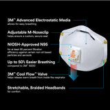 3M N95 Respirator 8511, 10 Pack, NIOSH-APPROVED N95, Features 3M COOL FLOW Exhalation Valve, Relief From Dusts & Certain Particles During Sanding, Pollen, Mold Spores, Dust Particles (8511DB1-A-PS)