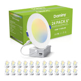 DAMINY 24 Pack 6 Inch LED Recessed Lighting with Junction Box,5CCT,Ultra-Thin Recessed Light,10W 1100LM, Dimmable Canless Wafer Ceiling Light, High Brightness