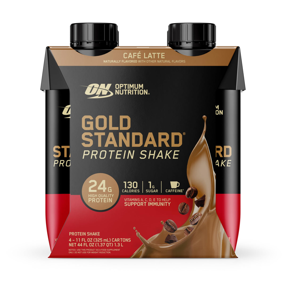 Optimum Nutrition Gold Standard Protein Shake, 24g Protein, Ready to Drink Protein Shakes, Gluten Free, Cafe Latte, 11 Fl Oz (Pack of 12)