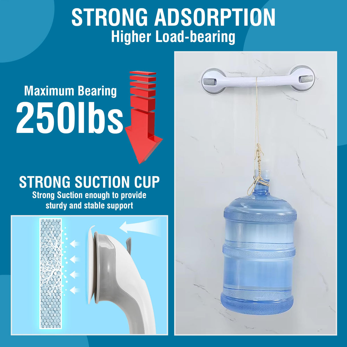 Grab Bars for Bathtubs and Showers, Heavy Duty Shower Handle 2 Pack 16 Inch Suction Cup, Removable Bar Bath Handrails for Seniors and Elderly Handicap, Bathroom Safety Grips No Drilling Waterproof