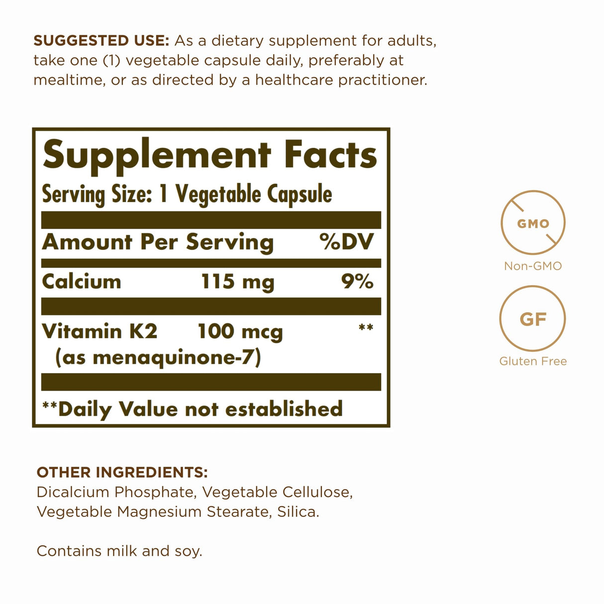 Solgar Naturally Sourced Vitamin K2 (MK-7) 100 mcg - 50 Vegetable Capsules, Pack of 2 - Whole Food Source from Natto Extract - Non-GMO, Gluten Free - 100 Total Servings
