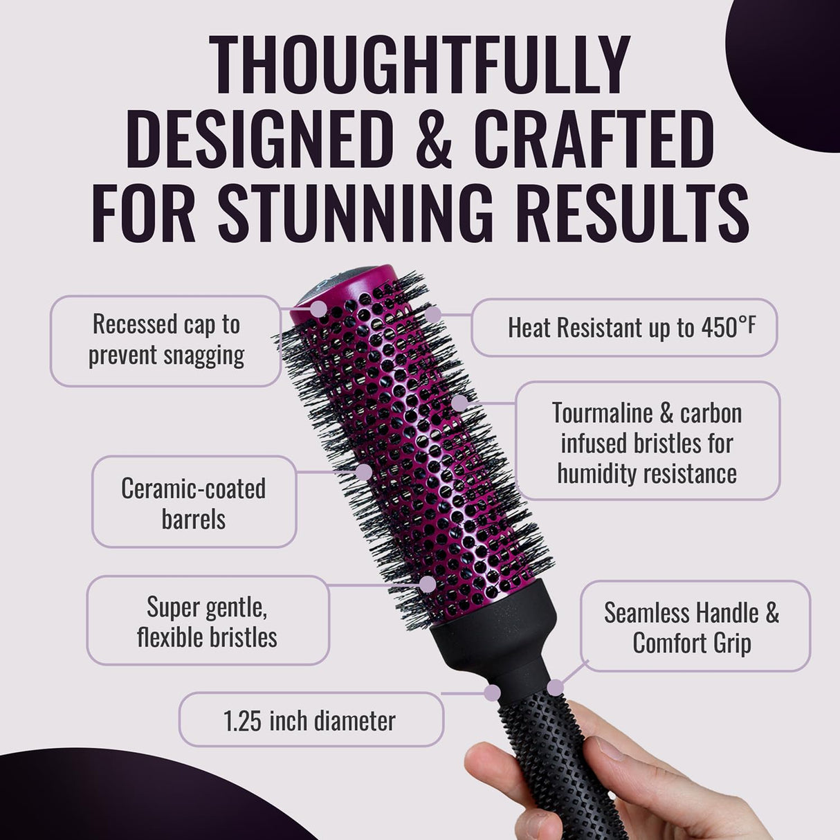 Ergo Super Gentle Round Brush for Blow Out - Salon Quality Hair Styling for Women - Roller for Wet and Dry Hair - Volumizing Care Blowout - ERG33:1.25"