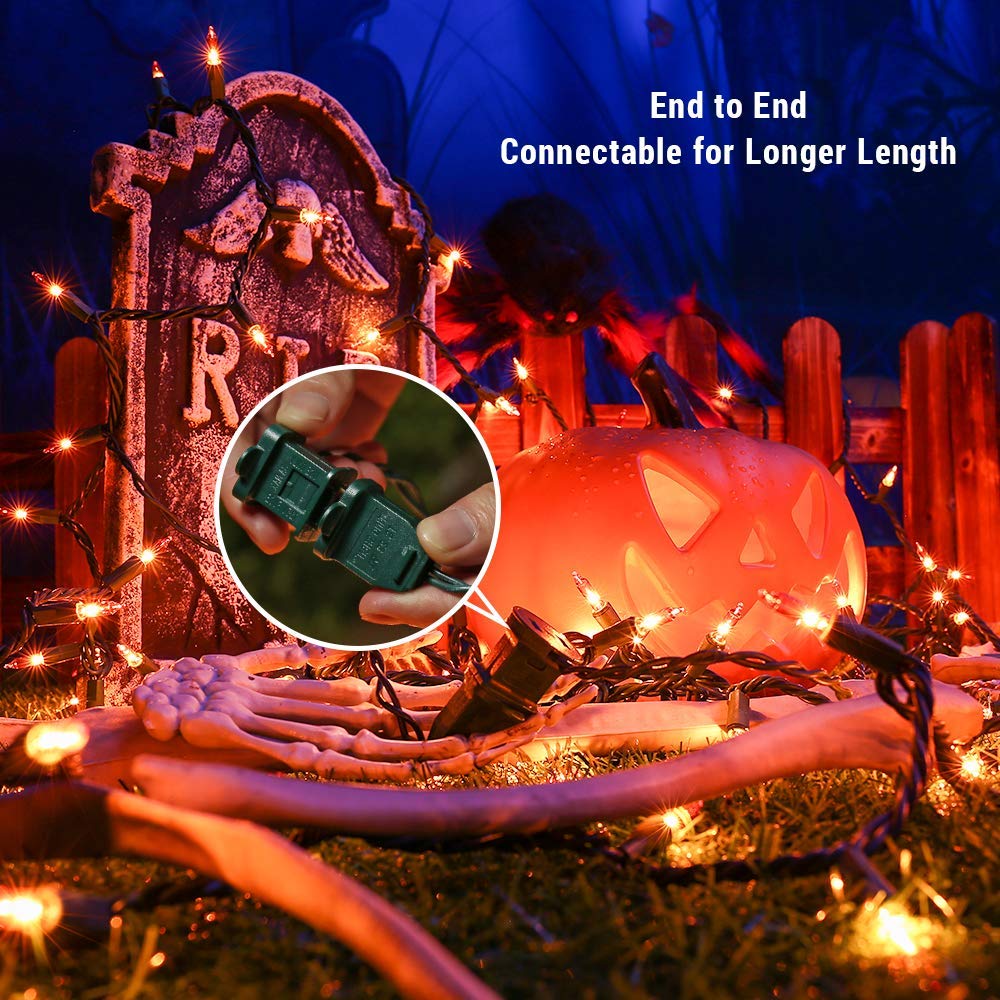 BrizLabs Orange Halloween Lights, 69.6FT 300 Count Halloween String Lights Linkable, UL Certified Orange Light String, Mini Incandescent Light Set for Indoor Outdoor Christmas Fall Thanksgiving Tree