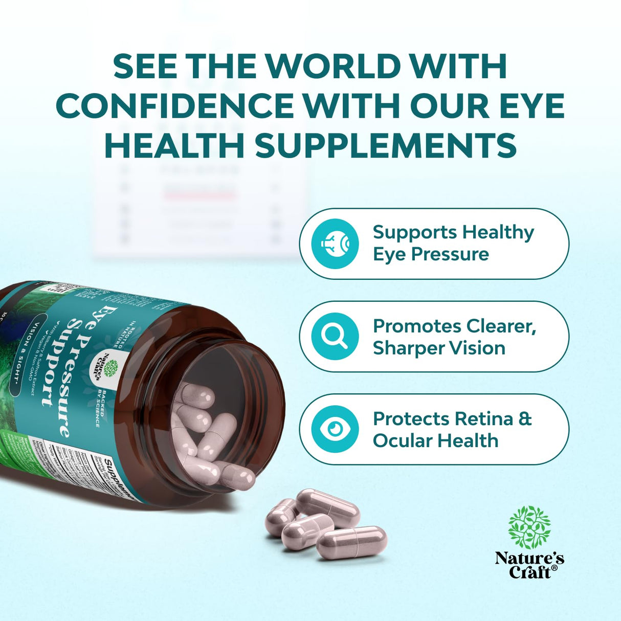 Eye Pressure Support with Bilberry Extract - Vegan Eye Health Supplement for Adults For Ocular Pressure Relief with Saffron Ginkgo Niacin and More Vitamins Vision Support (2 Month Supply)