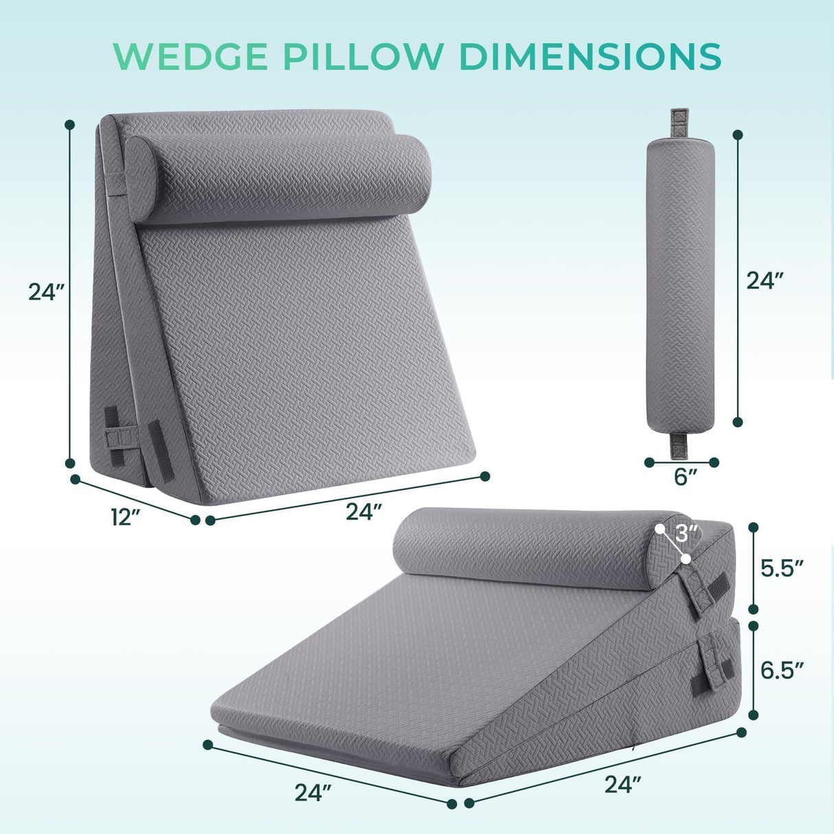Sasttie Wedge Pillow, 3 Pcs Adjustable Headboard Wedge Pillow, Memory Foam Bed Wedge Pillow for Acid Reflux, Back and Legs Support, Sleeping Wedge Pillow for Adults, Dark Grey